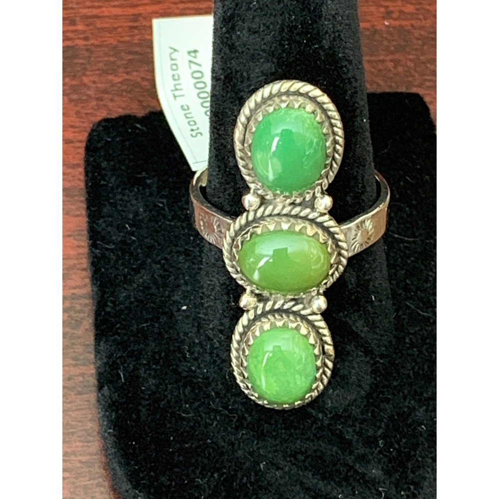 925 Sterling Silver Mohave Green Turquoise Adjustable Crawler Triple Stone Ring